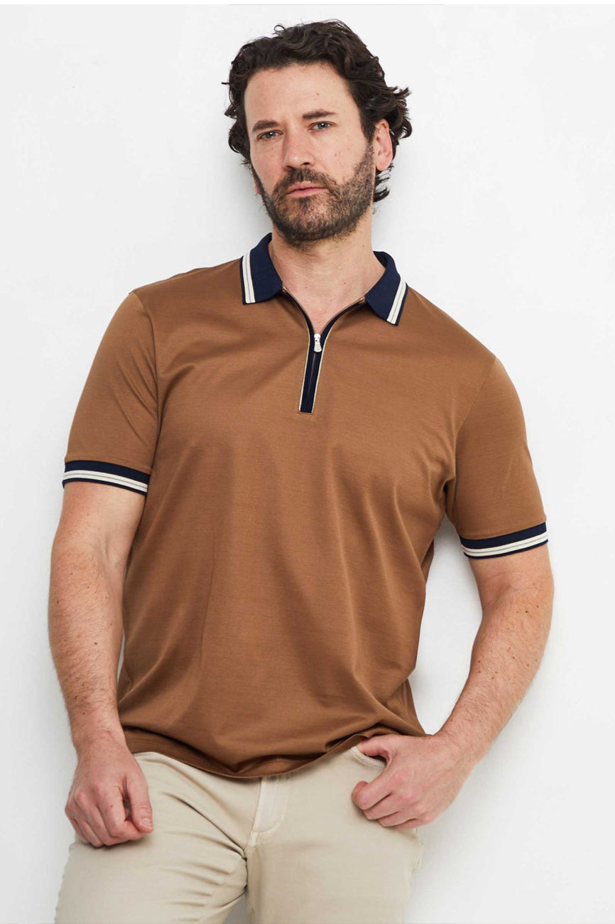 gran sasso muska polo majica na zip braon