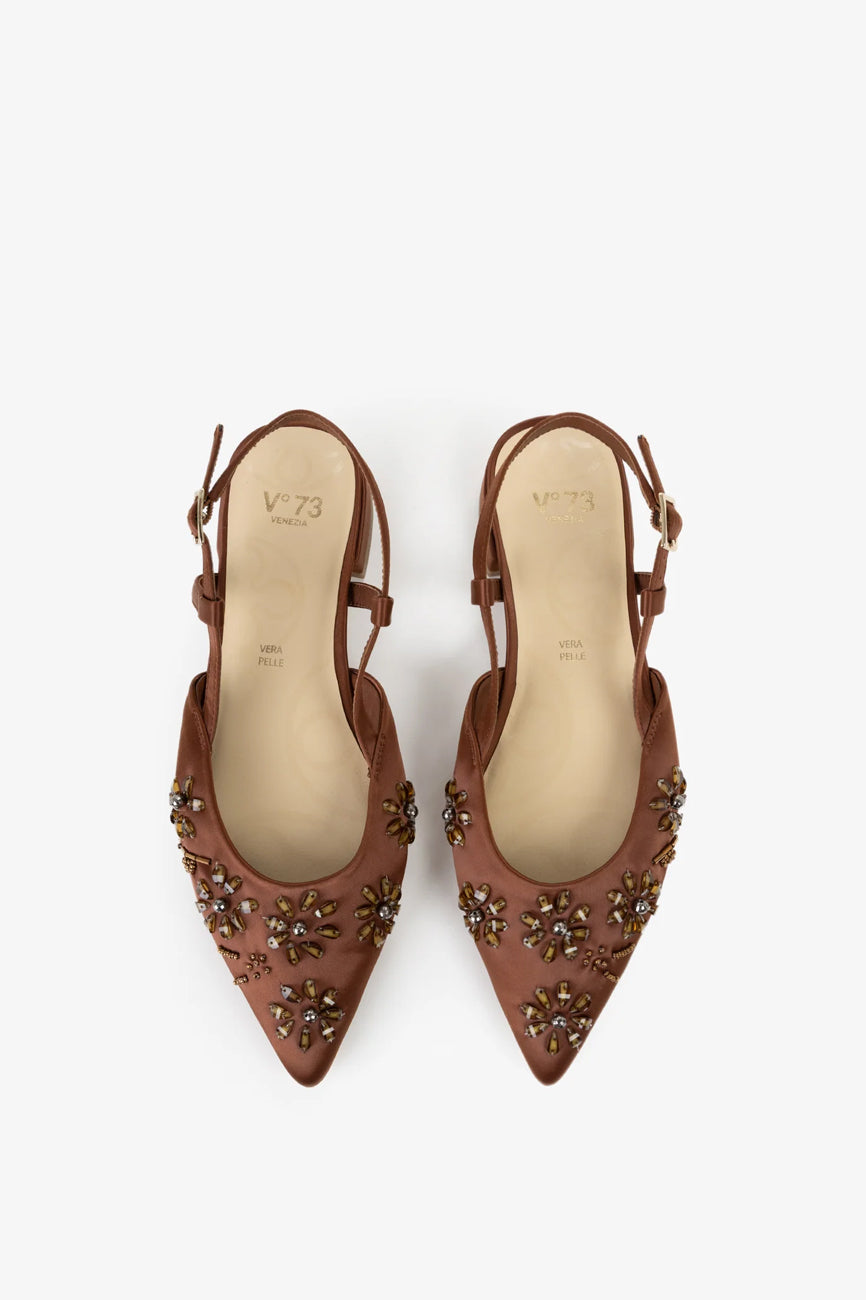 V73 Kayla Slingback ženske sandale na štiklu braon