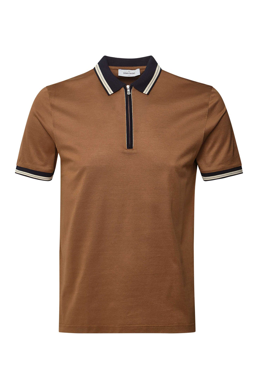 gran sasso muska polo majica na zip braon