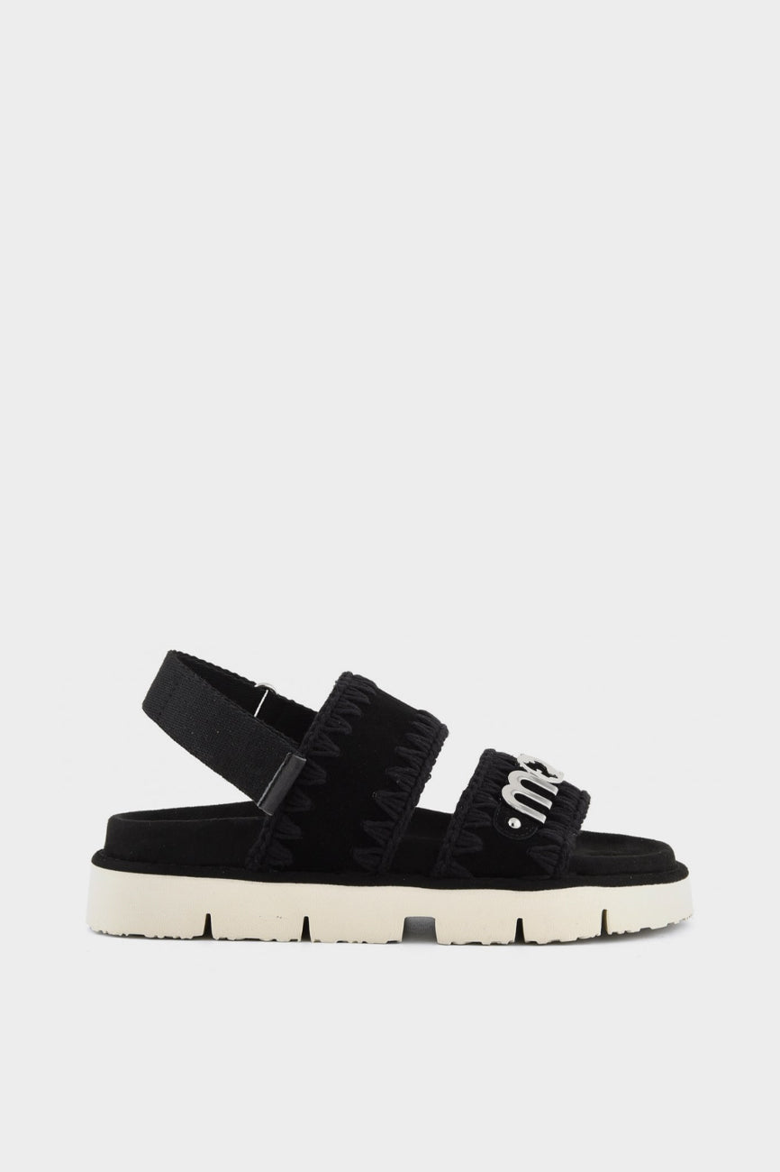 mou bio zenske sandale sa metalnim logom crna